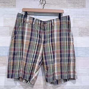 POLO Ralph Lauren 10" Plaid Shorts Brown Flat Front Drawstring Cotton Mens 36